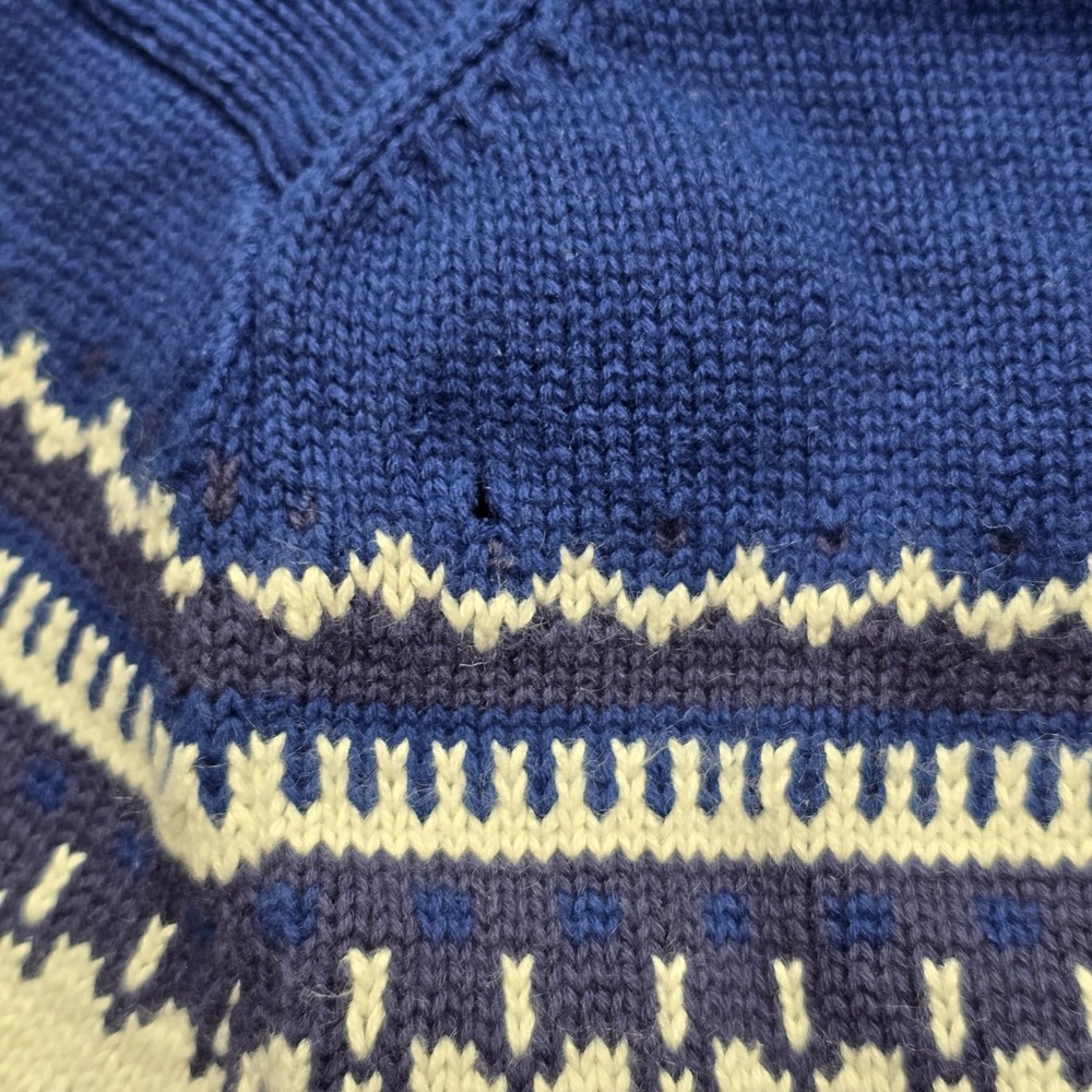 IZOD Fair Isle‎ Quarter Zip Sweater Navy Men’s Large Cotton Blend *small hole* - Picture 4 of 10